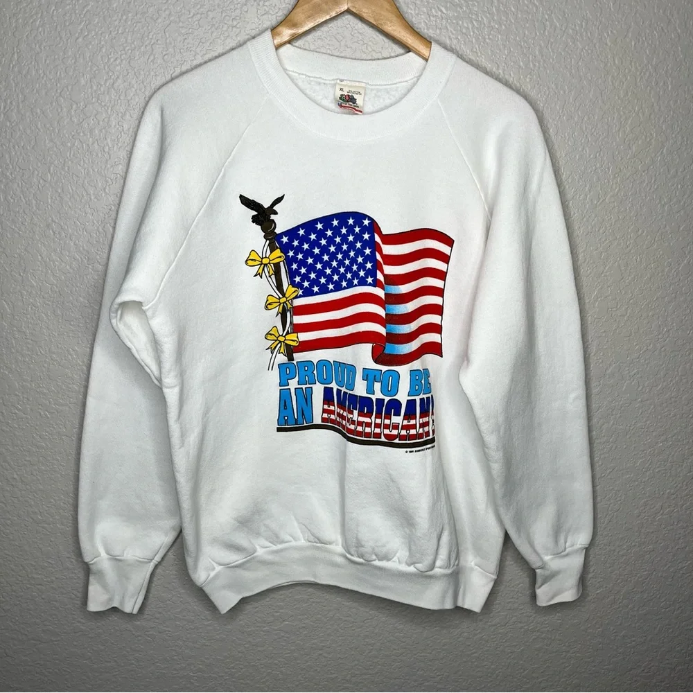 Vintage 90s Proud to Be an‎ American Sweatshirt USA Flag 1991 Made in USA XL